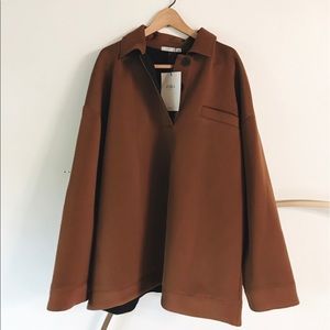 ZARA dark camel two button pullover!